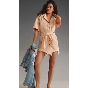 Pilcro by Anthropology Womens L Destructive Denim Jean Mini Dress Frayed Hem